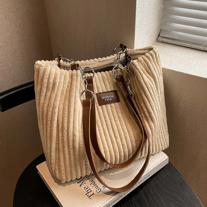 π: Retro Corduroy Shoulder Bag - European American Style