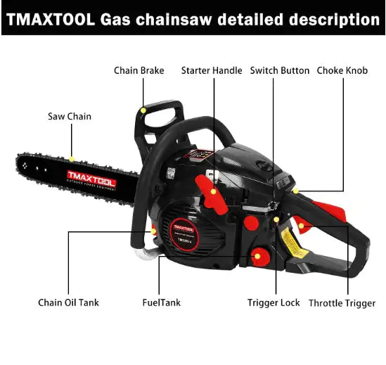 πͺ TMAXTOOL 62cc Gas Chainsaw - 20 Inch Professional 2-Stroke Pruning Saw
