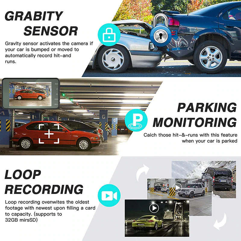 📱 4" Touch Screen Dash Cam - 1080P Dual Lens Front & Rear DVR