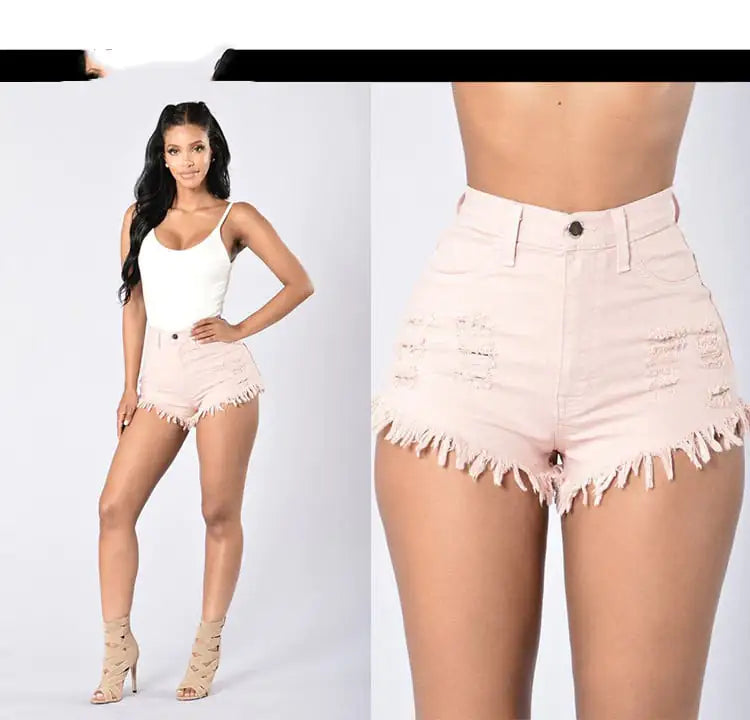 🩳: Stretchy Frayed Denim Hot Pants - High-Waisted Women's Shorts