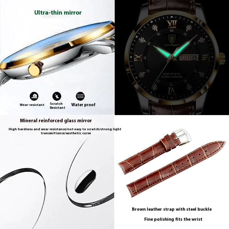 ⌚: Men's Luxury Leather Sports Watch - Premium Waterproof Timepiece