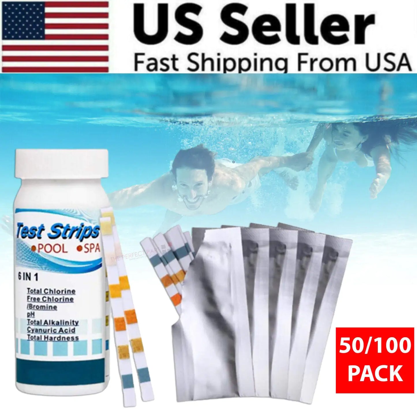 π 6-in-1 Pool Test Strips - Professional Chlorine pH Tester for Swimming Pools