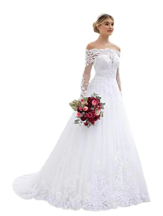 π°: Ivory A-Line Wedding Dress - Long Sleeve Lace Applique Gown