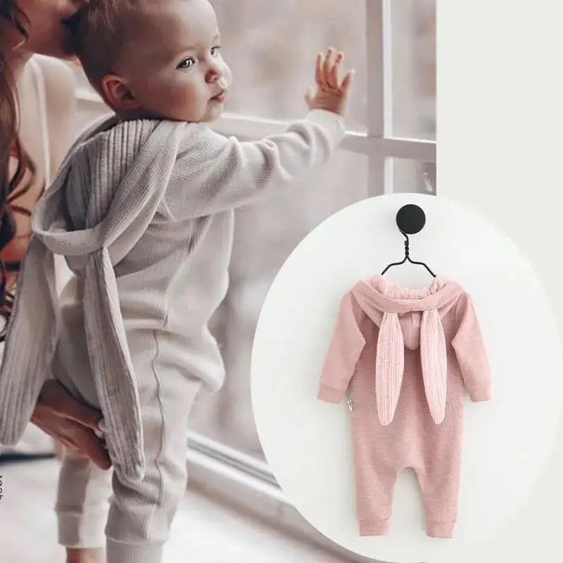 🐰: Rabbit Ear Hooded Baby Rompers - Adorable Cozy Comfort