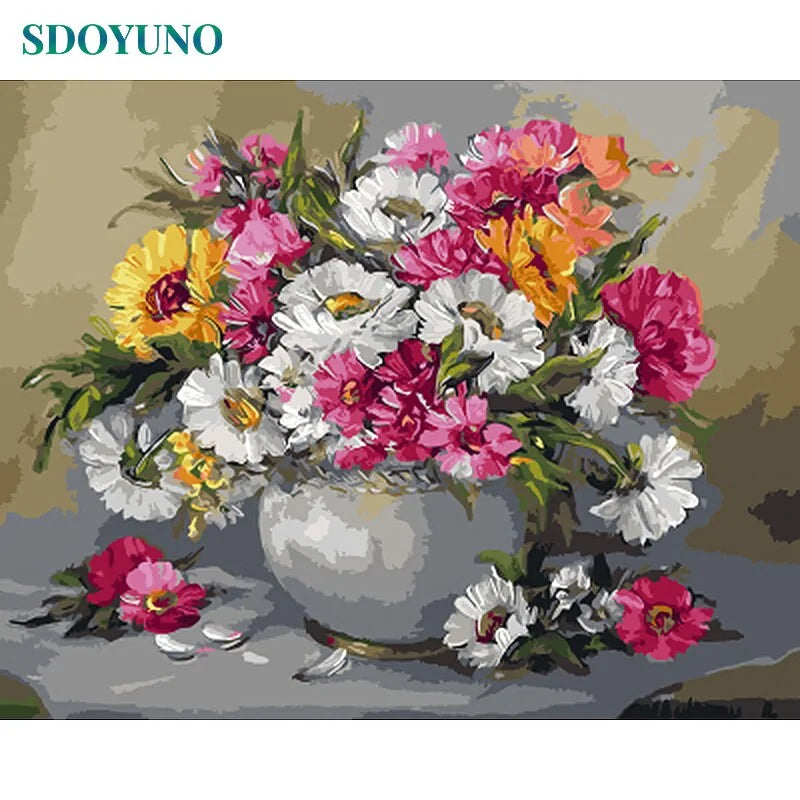 🌸 Oil Painting By Numbers Flowers Nature Pictures - DIY Art Kit