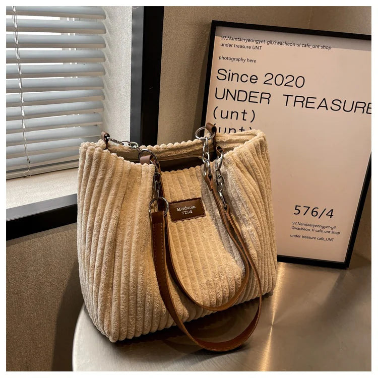 π: Retro Corduroy Shoulder Bag - European American Style
