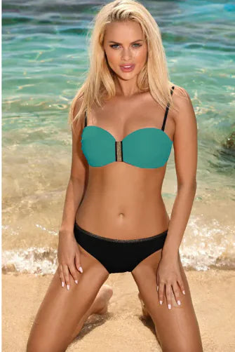 π: Mid-Waist Bikini Set - Solid Color Swimsuit with Chest Pad Support