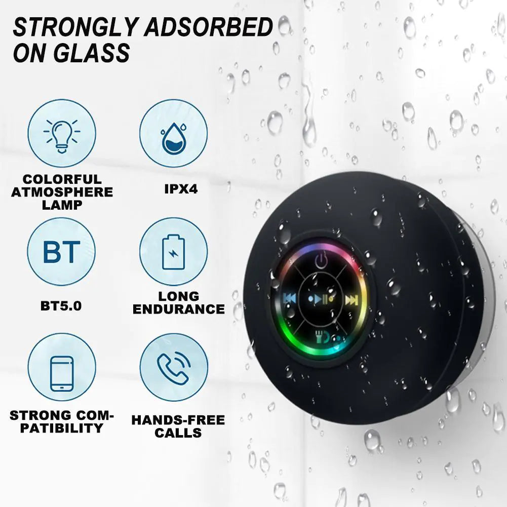 π Waterproof Wireless Bluetooth Speaker - Portable with LED Lights & Suction Cup Design
