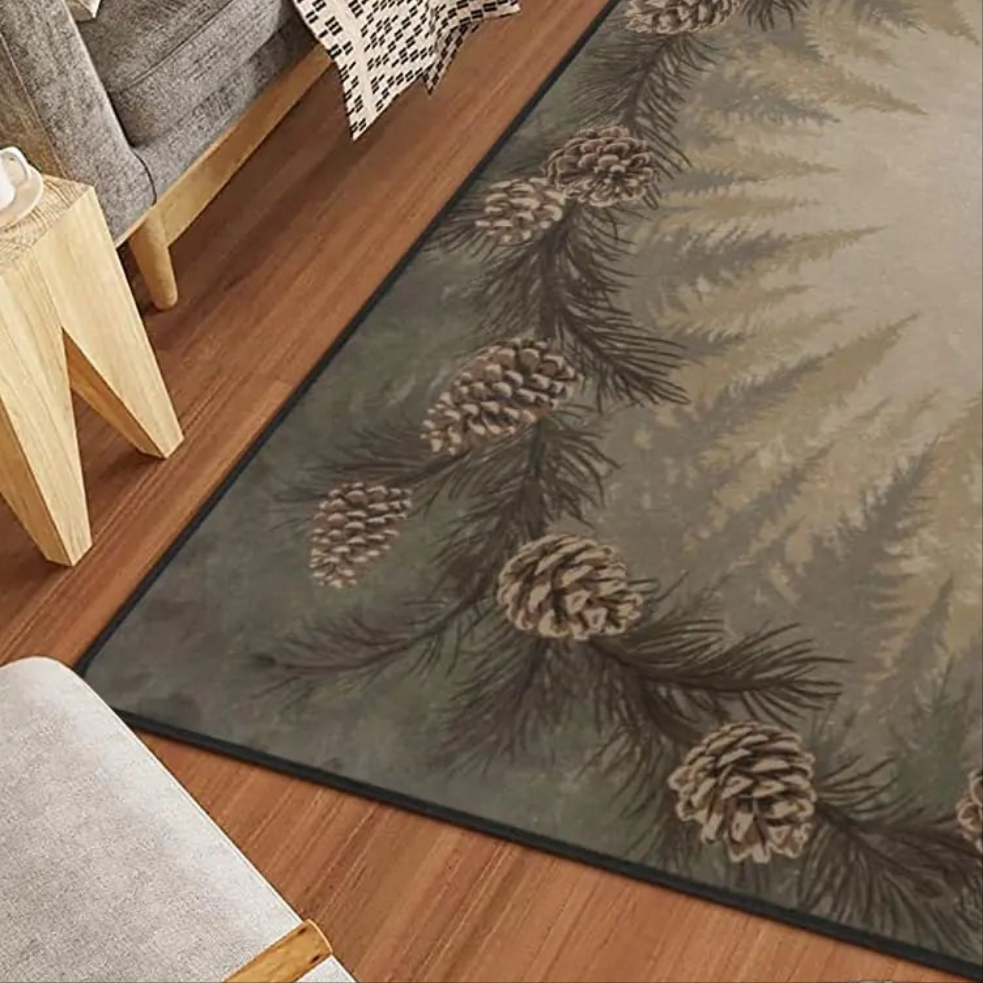 π²: Amorettise Pine Cones Area Rug 5x7 - Rustic Brown Nature Carpet