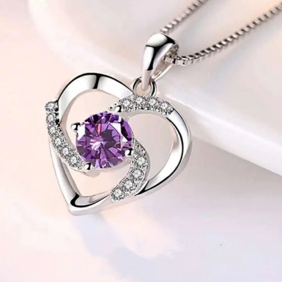 π: 925 Silver Plated Blue Crystal Heart Necklace - Elegant Pendant Jewelry