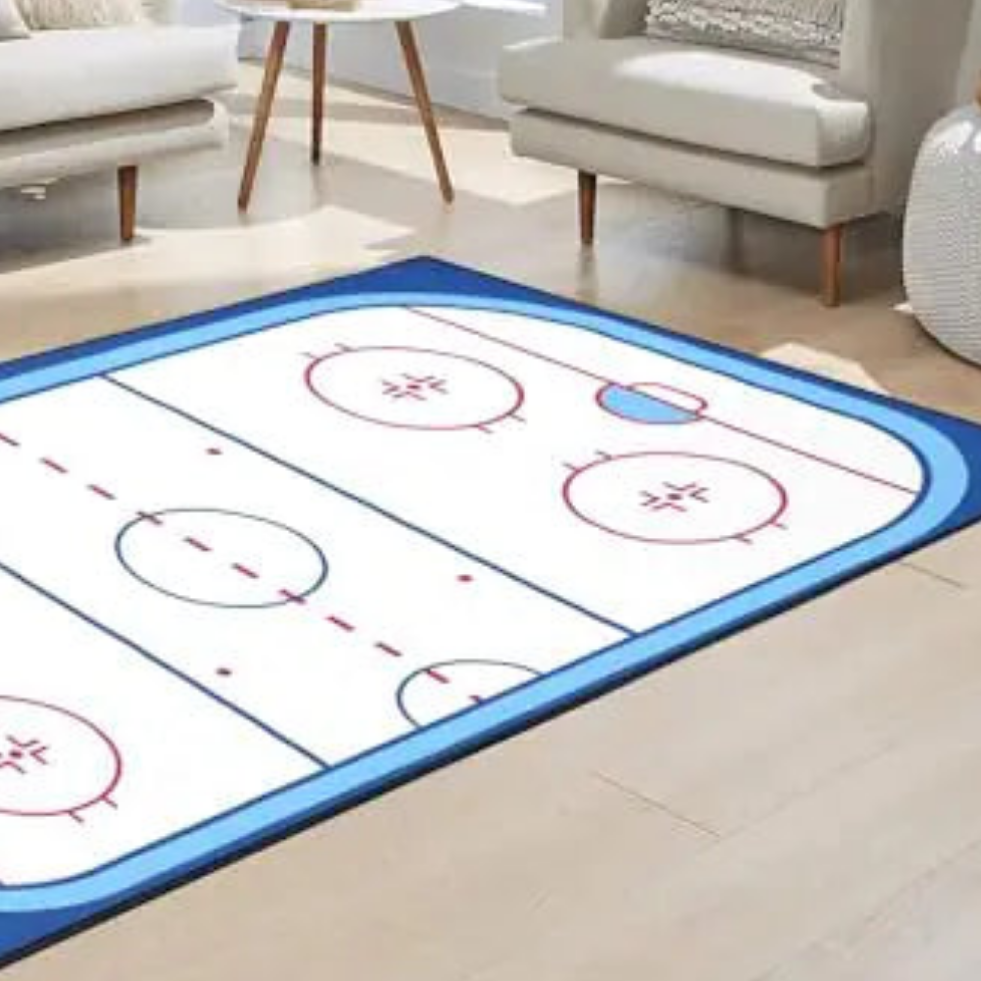π: Ice Hockey Rink Area Rug 5x7 - American Hockey Sport Carpet Non-Slip