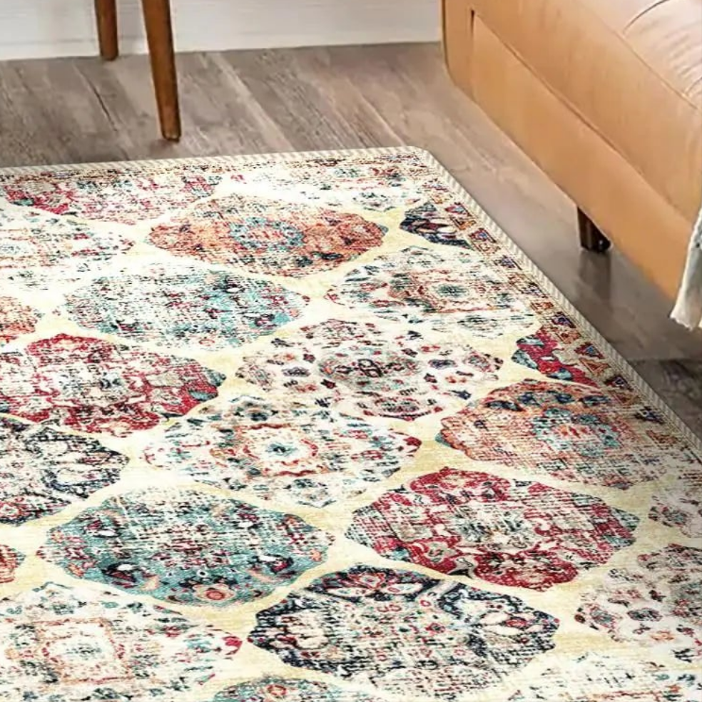 π : Poeti Ultra Thin 3x5 Washable Rug - Modern Abstract Colorful Non-Slip