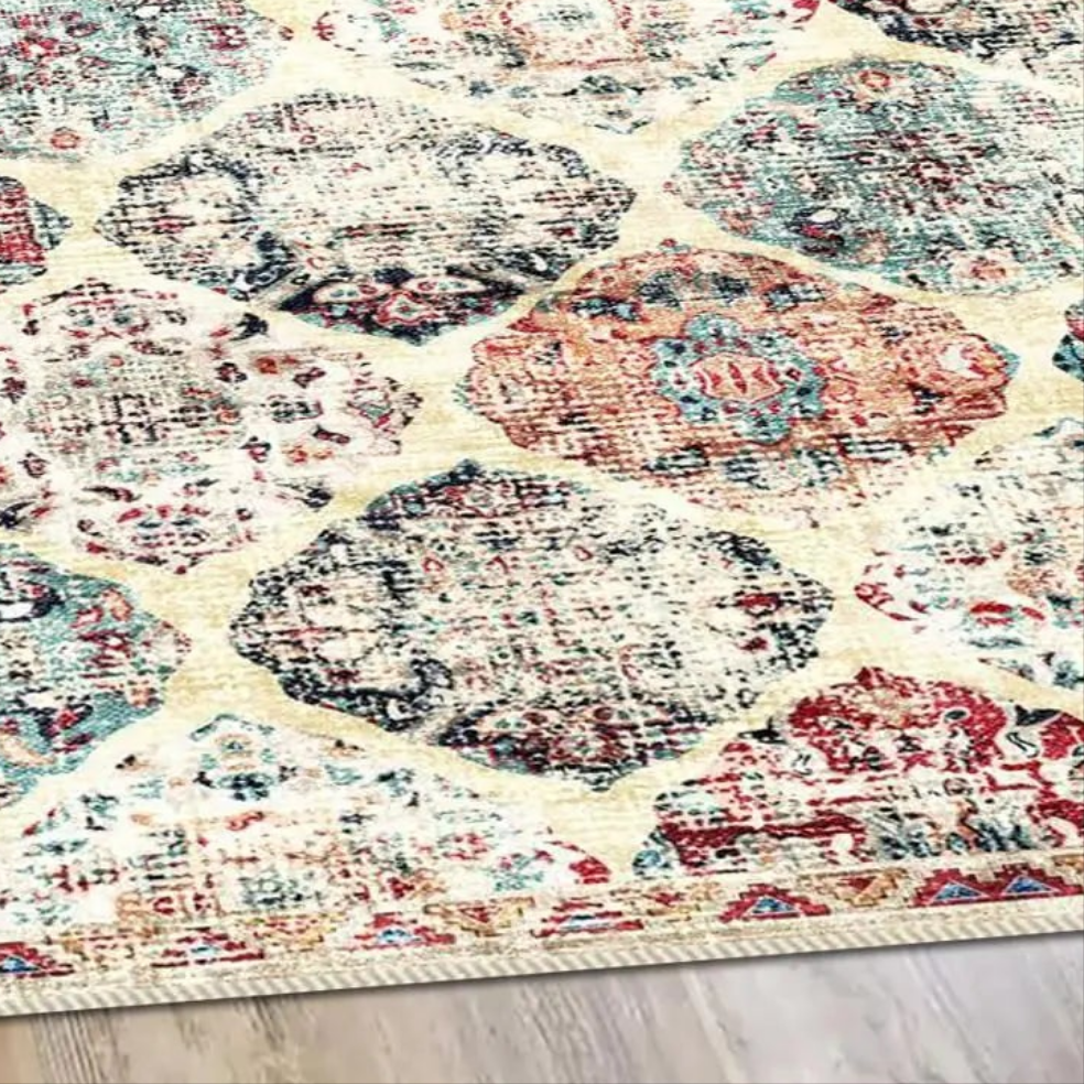 π : Poeti Ultra Thin 3x5 Washable Rug - Modern Abstract Colorful Non-Slip