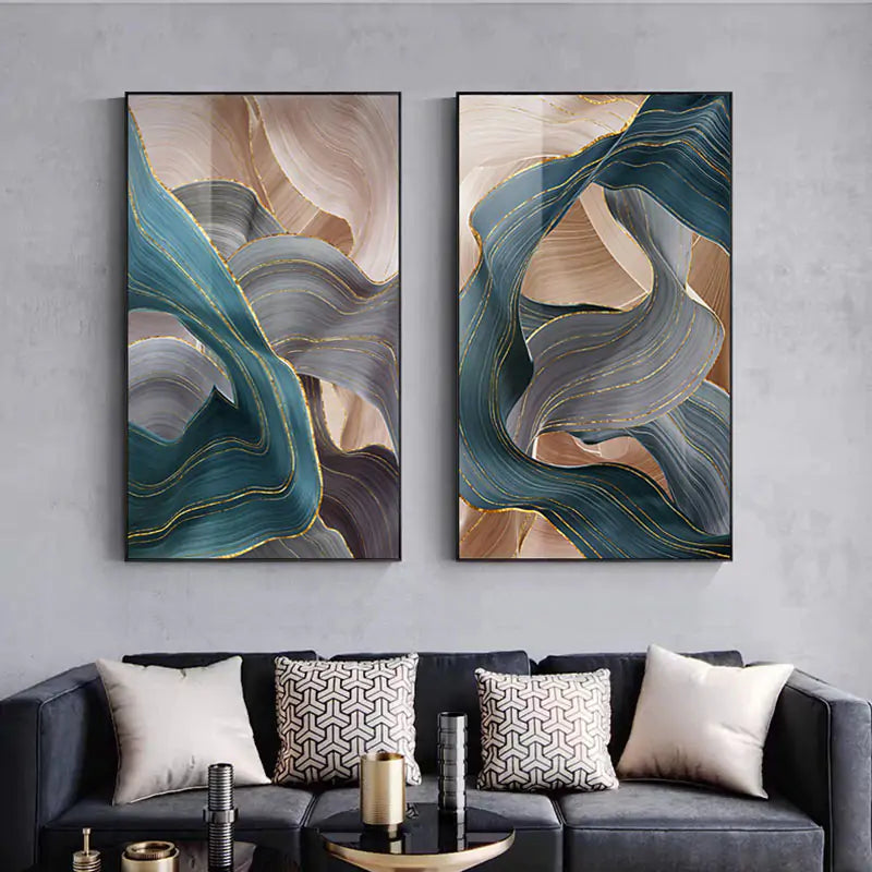 🏅 Nordic Modern Abstract Gold Ribbon Canvas Art - Scandinavian Design