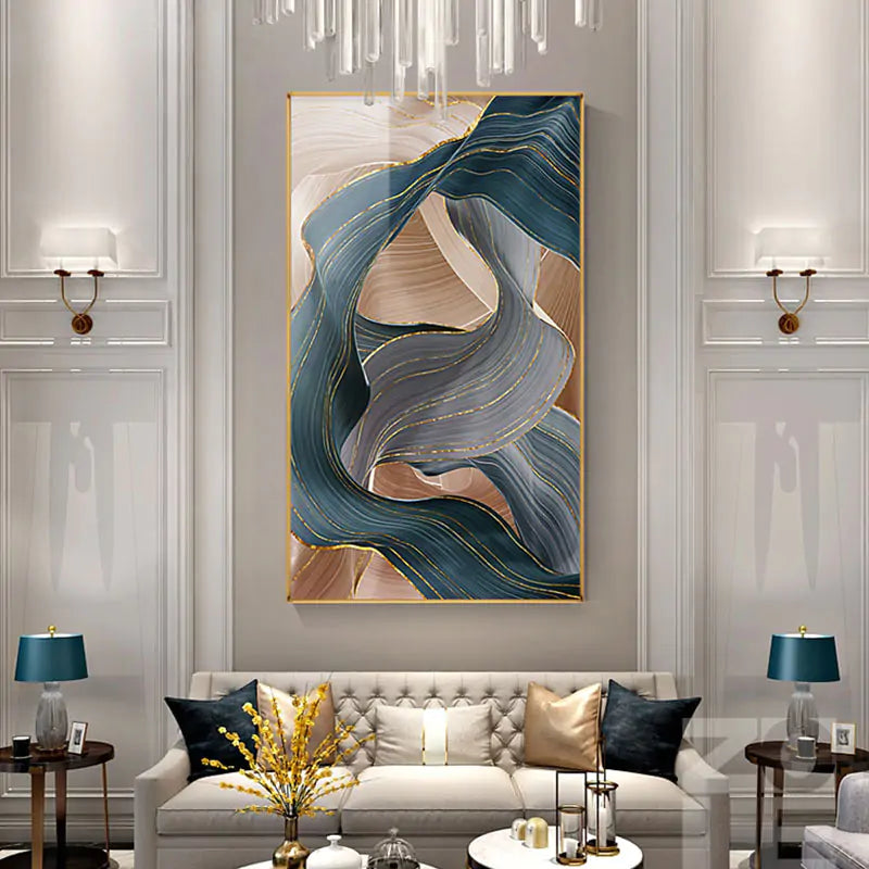 🏅 Nordic Modern Abstract Gold Ribbon Canvas Art - Scandinavian Design