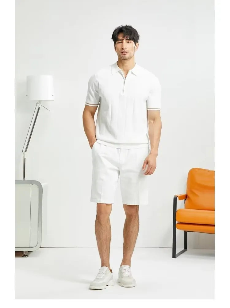 👔: Fashion Short-Sleeved Lapel Zipper Polo - Modern Wool Blend