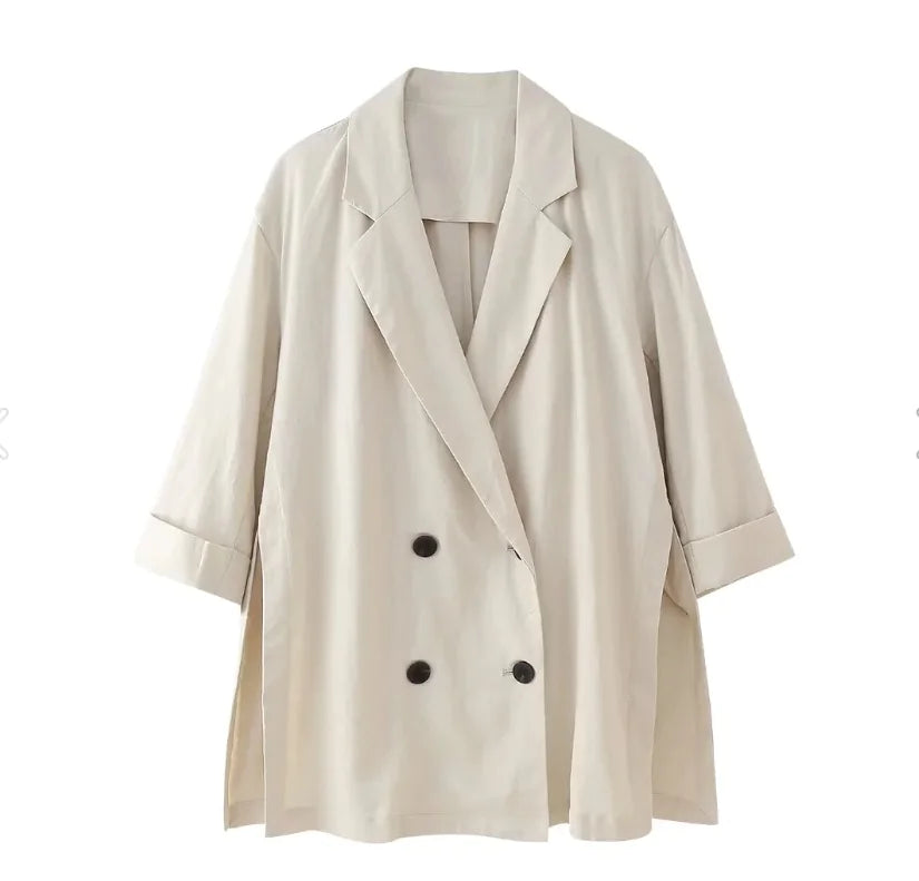 👗: Ruffled Suit Jacket with Casual Trousers - Elegant Women's Two-Piece Set