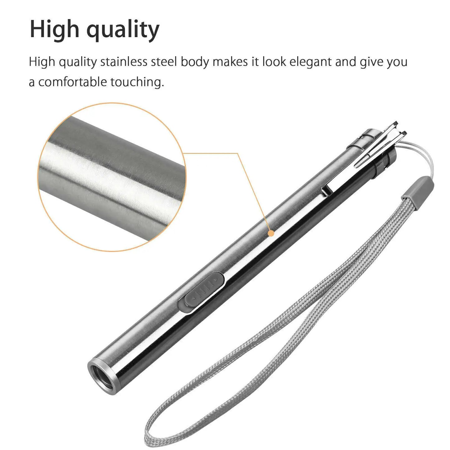 π¦ 5" LED USB Rechargeable Mini Tactical Flashlight - Stainless Steel Pen Light