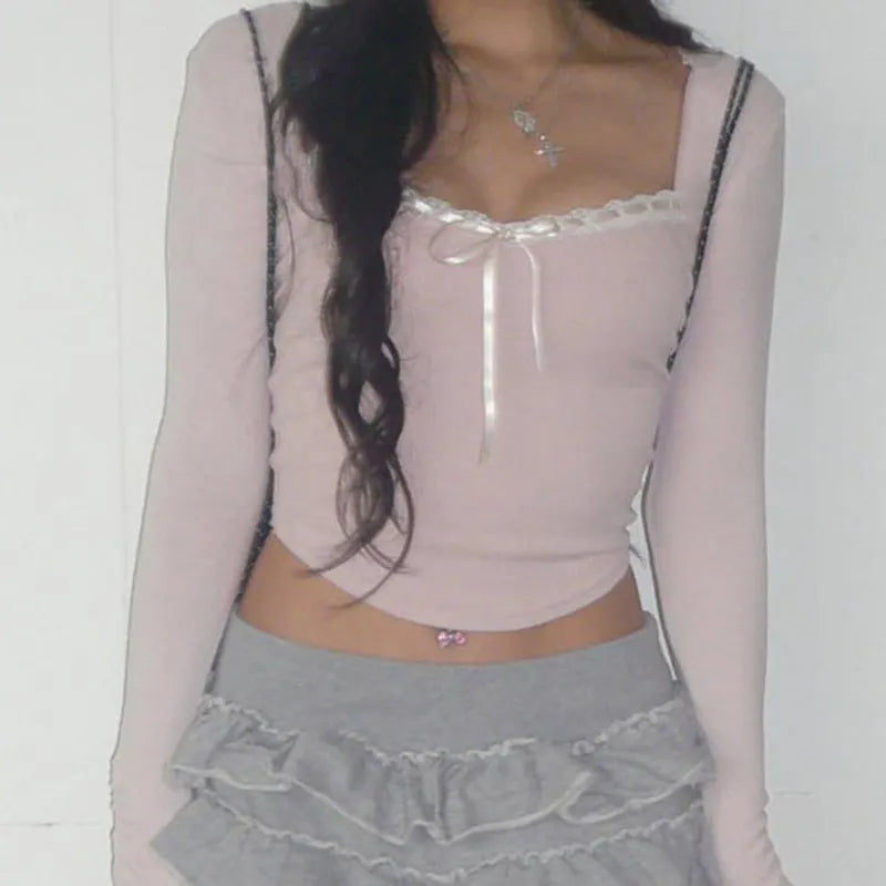 🎀: Bandage Coquette Bow Cropped Top - Sweet Feminine Style