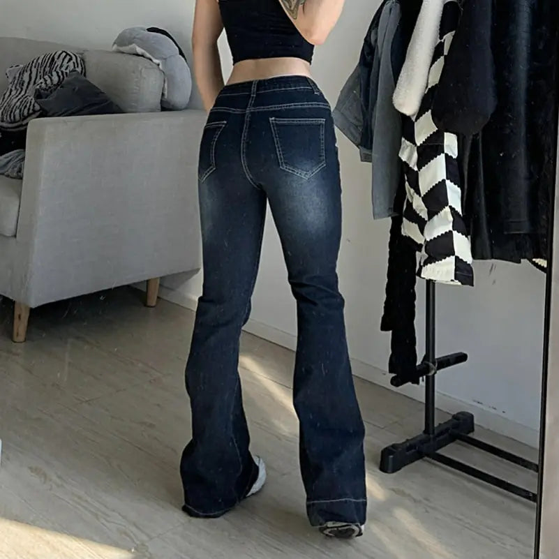 👖: Flare Jeans Women's Low Waist Trousers - Retro Curve-Hugging Style