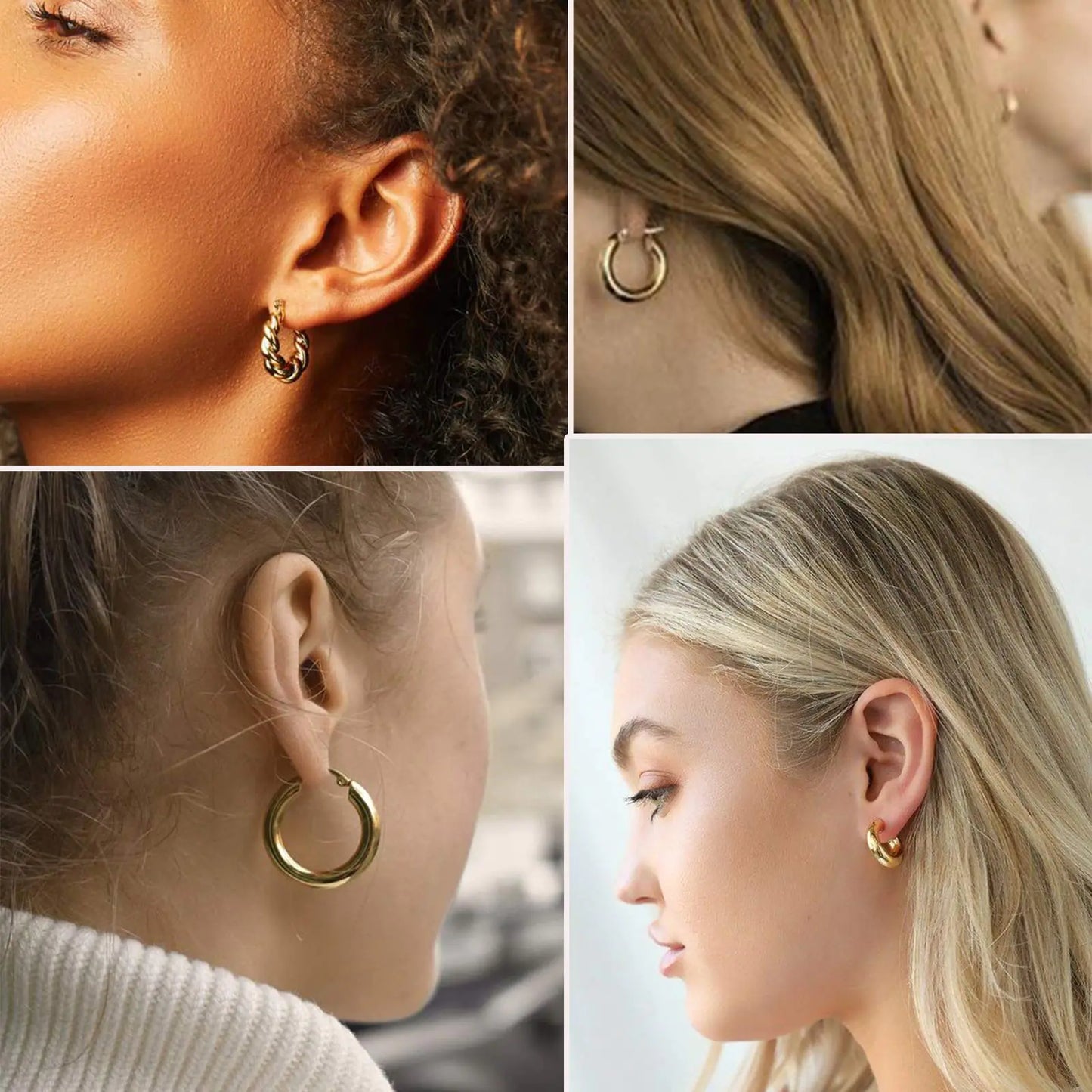 💎: 6 Pairs Chunky Gold Hoop Earrings Set - 14K Gold Plated Hypoallergenic Huggie Collection