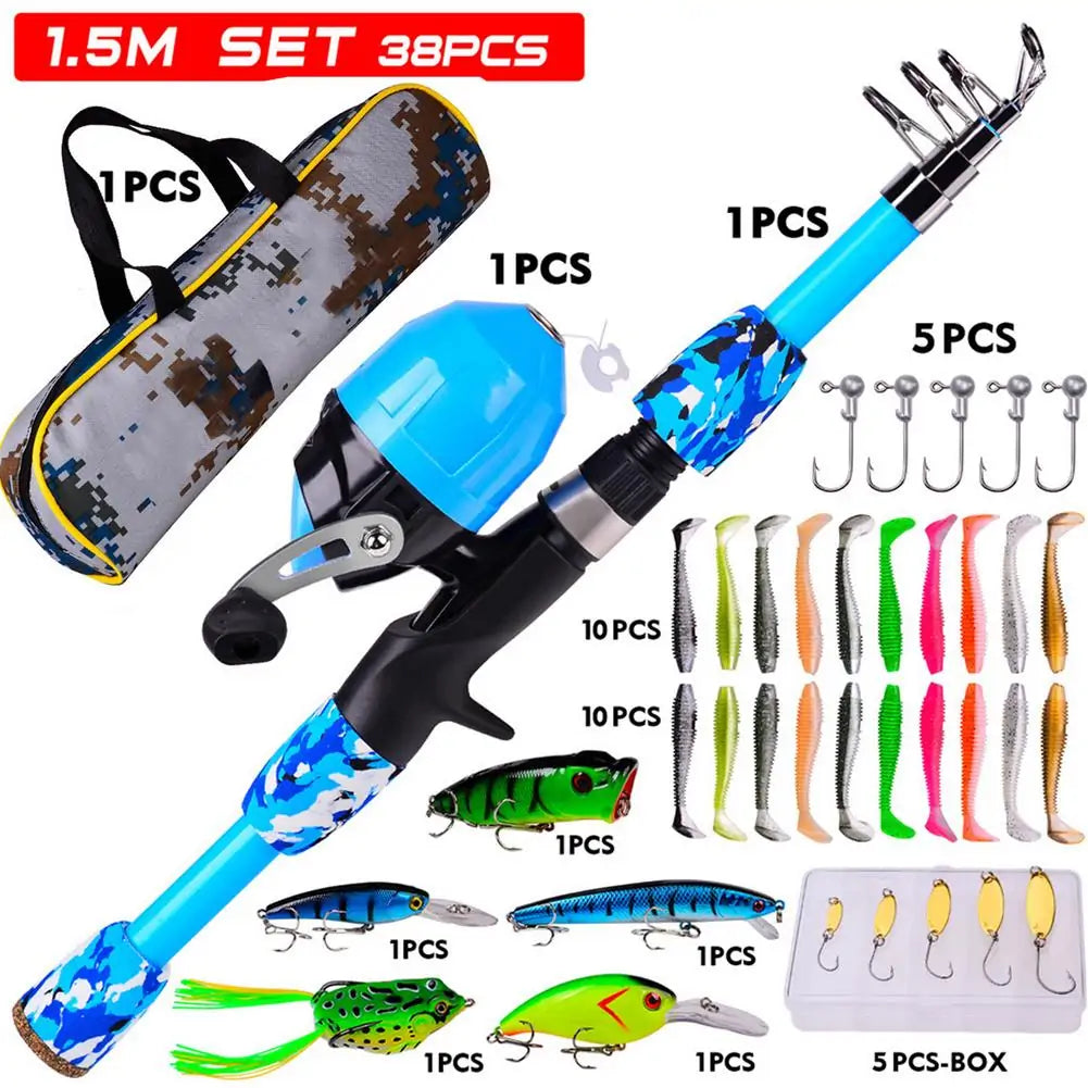 π£: Kids Fishing Pole Set - Complete Telescopic Rod Kit for Young Anglers