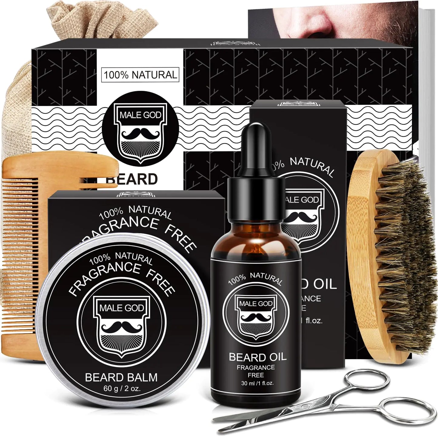 π§ MALE GOD Beard Growth Kit - Complete Care System with Oil, Balm, Comb & Massager