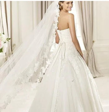 π°: Lace Edge Long Train Bridal Veil - Elegant Wedding Veil with Delicate Lace Detail