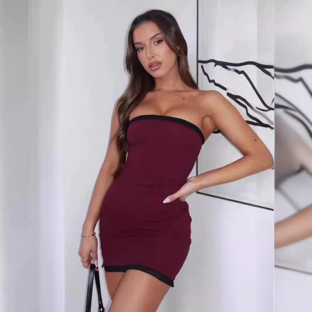 👗: Summer Zipper Lace Fashion Dress - Off Shoulder Tube Top with Bag Arm Detail