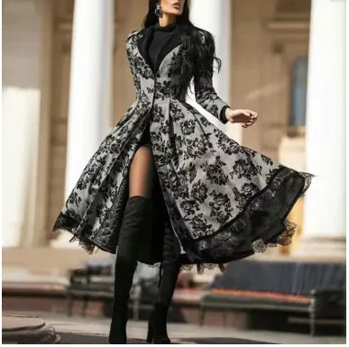 👗: Winter Lace Stitching Long Dress