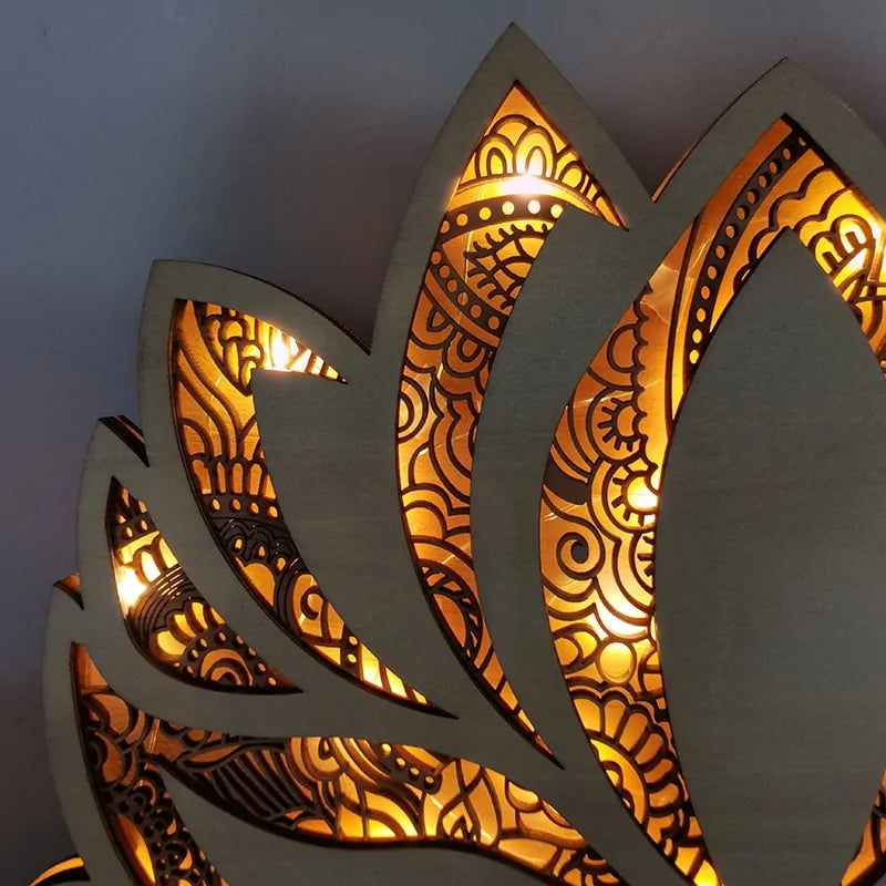 🪷: Lotus Flower Wall Hanging Light - Elegant Wooden Ambient Lighting