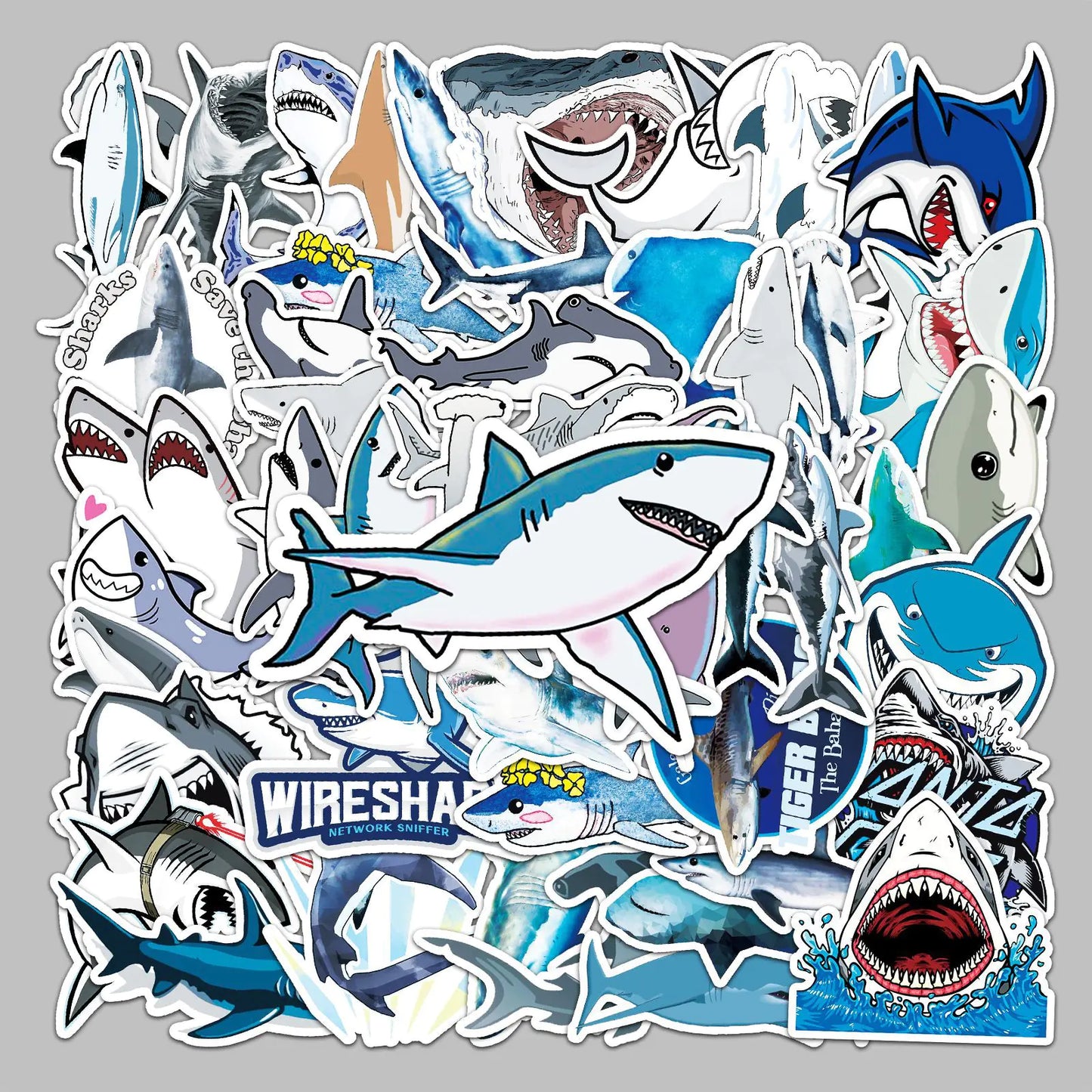 🦈: 50 Waterproof Shark Animal Stickers for Decor