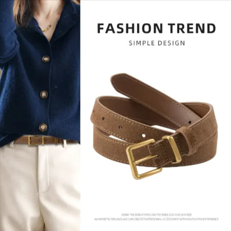 👜: Women's Suede Leather Belt - Premium Cowhide with Pin Buckle