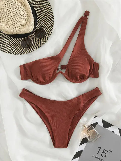 👙: Solid Ribbed Bikini Set - Chic Textured Two-Piece Swimwear