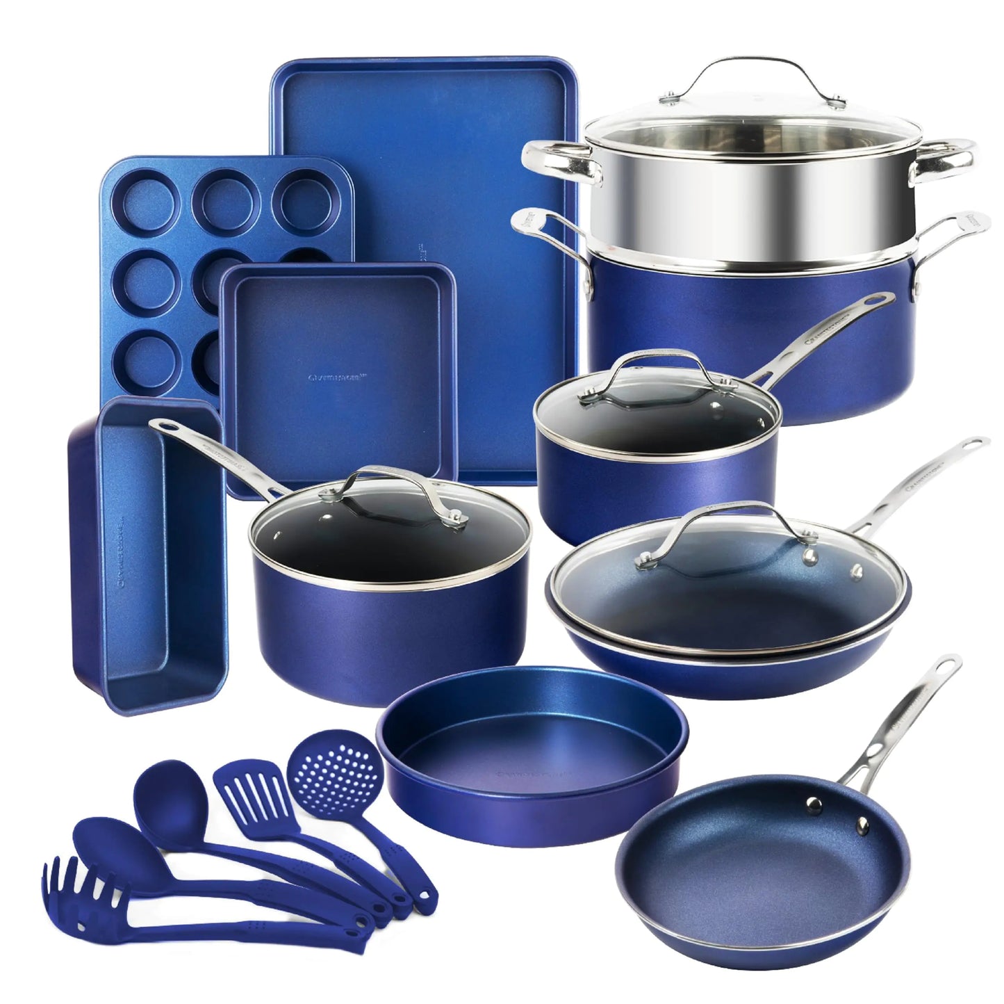 π GRANITESTONE Blue 20-Piece Diamond Coated Nonstick Cookware Set - Granite Collection