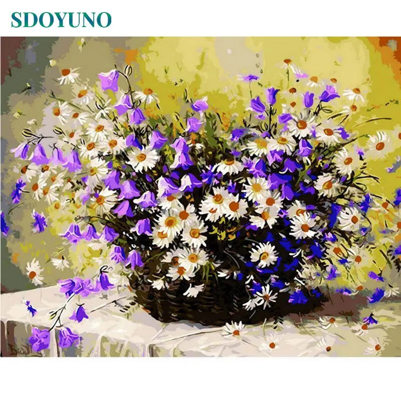 🌸 Oil Painting By Numbers Flowers Nature Pictures - DIY Art Kit