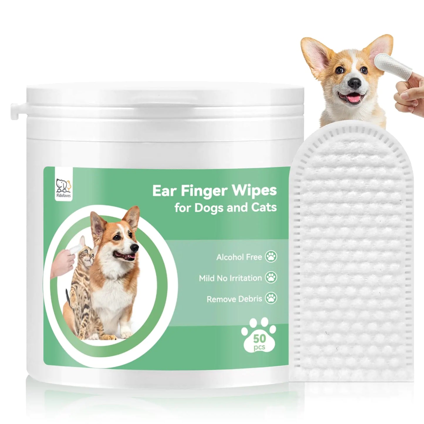 (Copy) Fldofaves Dog Ear Cleaner Dog Ear Wipes Finger Ear Cleaner Wipes for Dogs & Cats Gently Eliminate Ear WaxDebris and Odor Relieve Ear Itching &InflammationNatural Ingredients - 50 Count