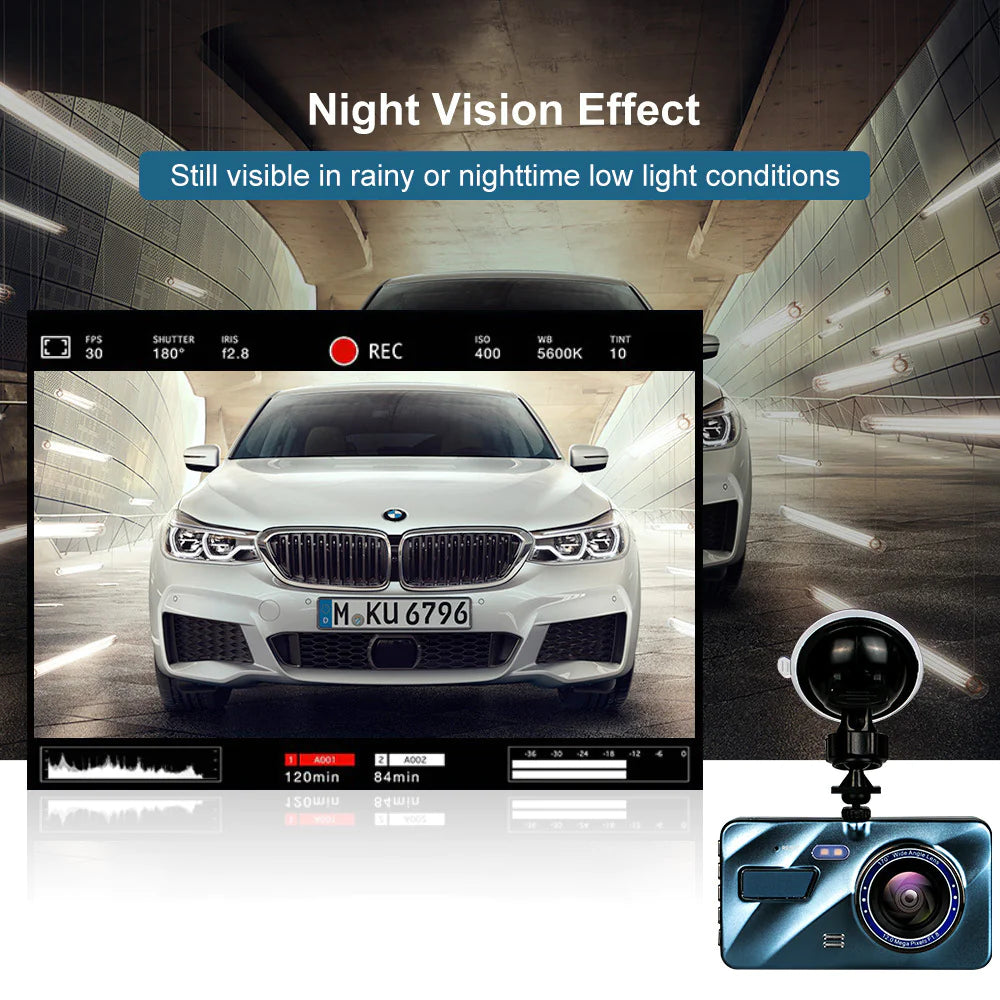 📱 4" Touch Screen Dash Cam - 1080P Dual Lens Front & Rear DVR