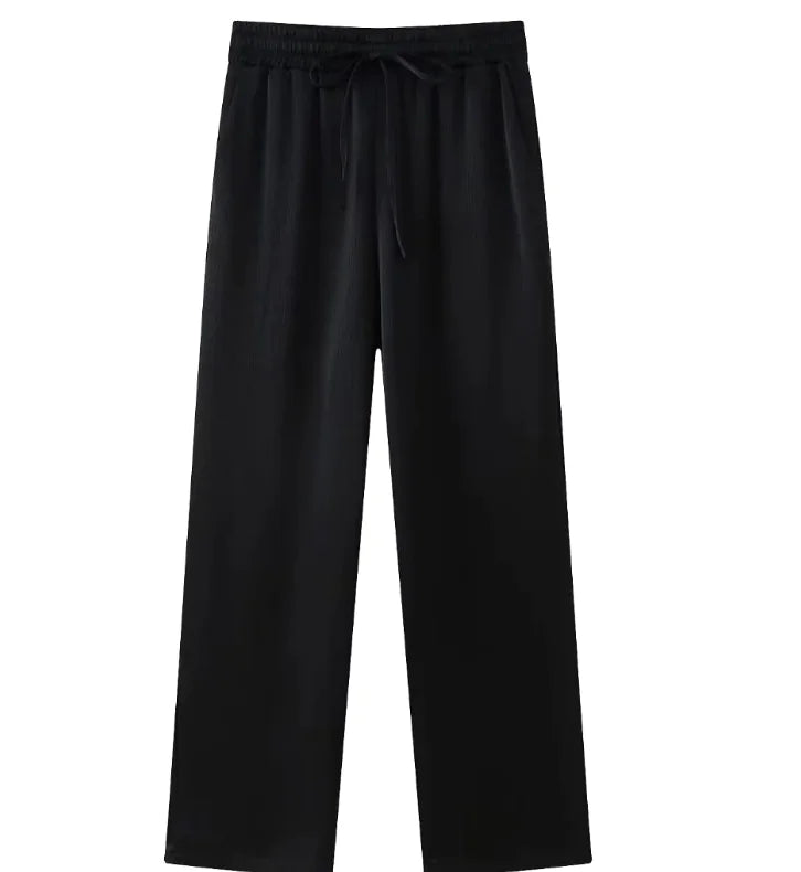 👗: Ruffled Suit Jacket with Casual Trousers - Elegant Women's Two-Piece Set