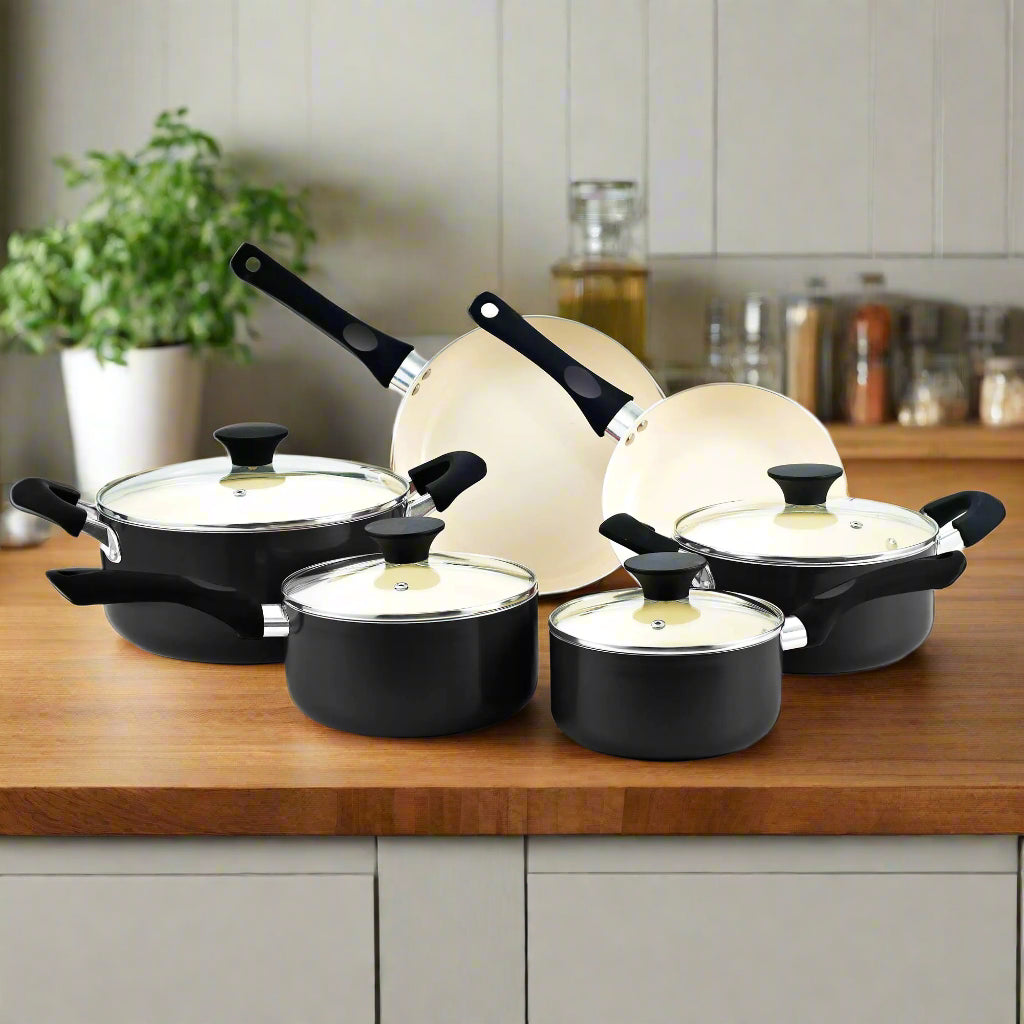 π³ Cook N Home 10-Piece Nonstick Ceramic Cookware Set - Complete Kitchen Collection (Black)