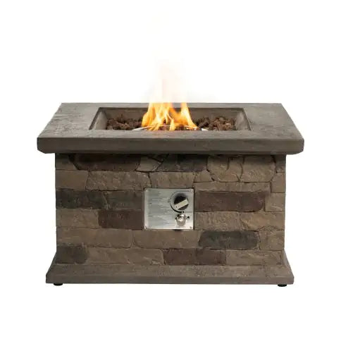 🔥: 28" Fire Pit Table - 40,000 BTU Square Stone Propane Fire Pit with Lava Rocks