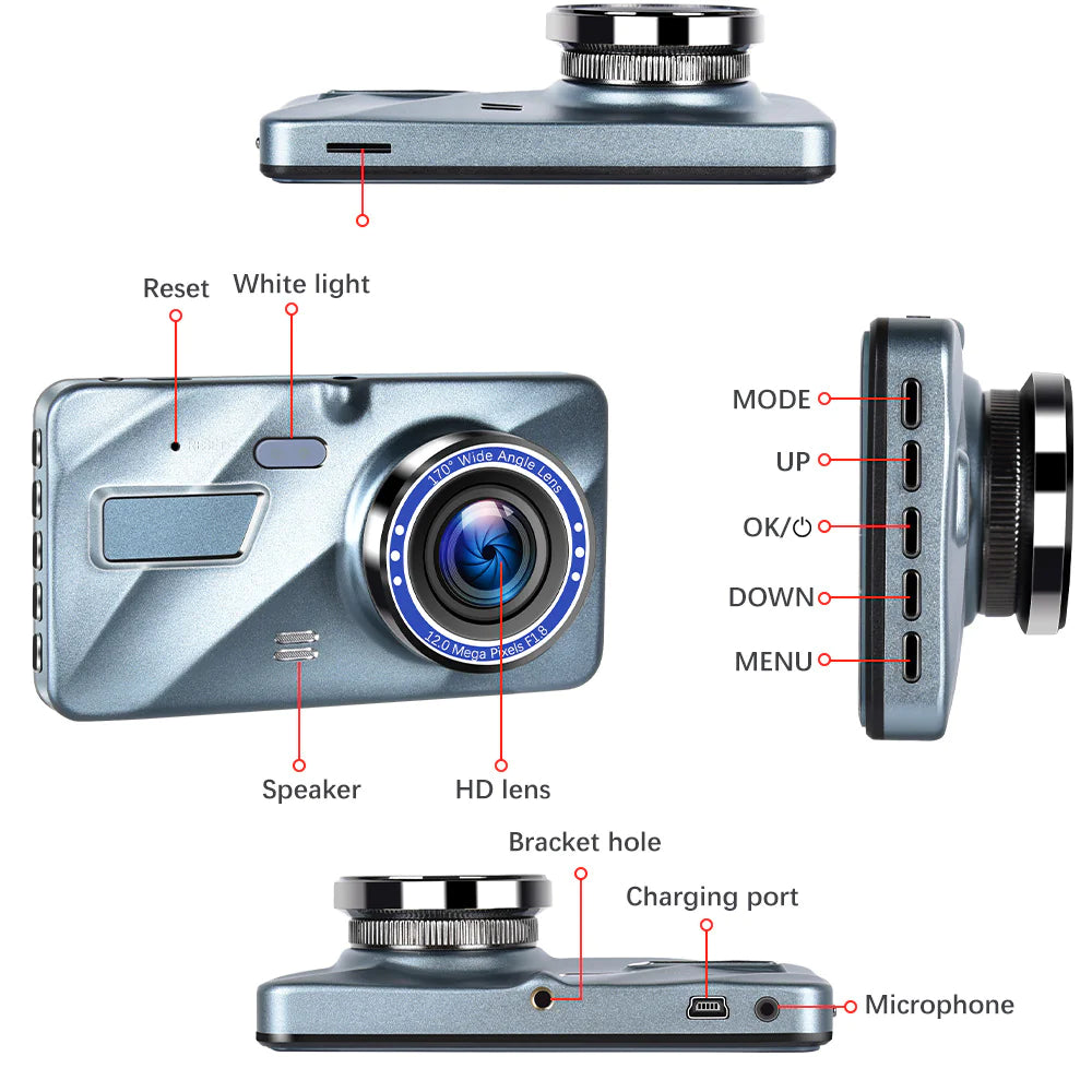 📱 4" Touch Screen Dash Cam - 1080P Dual Lens Front & Rear DVR