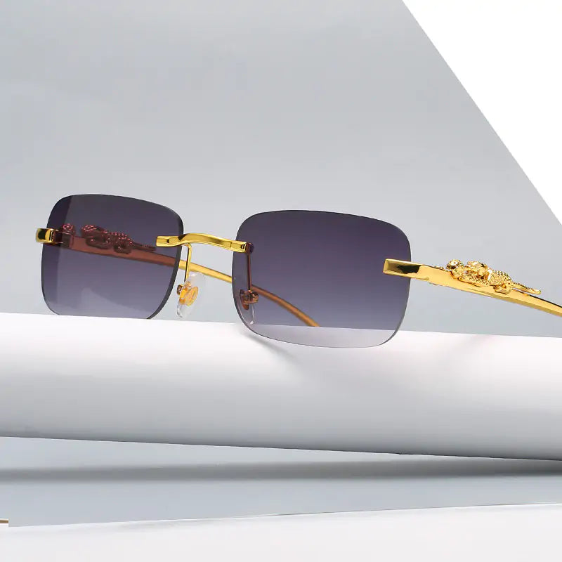 🐆: Vintage Rimless Square Sunglasses - Leopard Print Chic Style