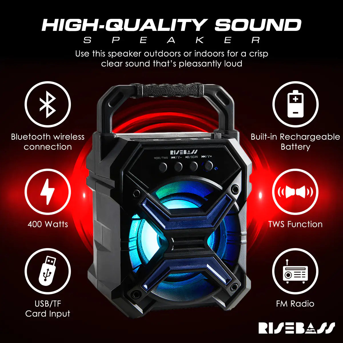 🔊 Portable Wireless Bluetooth Speaker - TWS Function with LED Flashing Lights