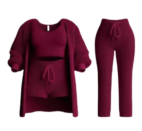 🧶: Knitted Plush 4-Piece Cozy Set - Soft Comfort Collection
