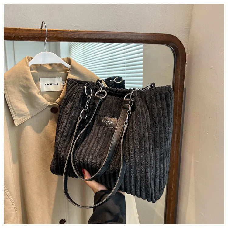 π: Retro Corduroy Shoulder Bag - European American Style