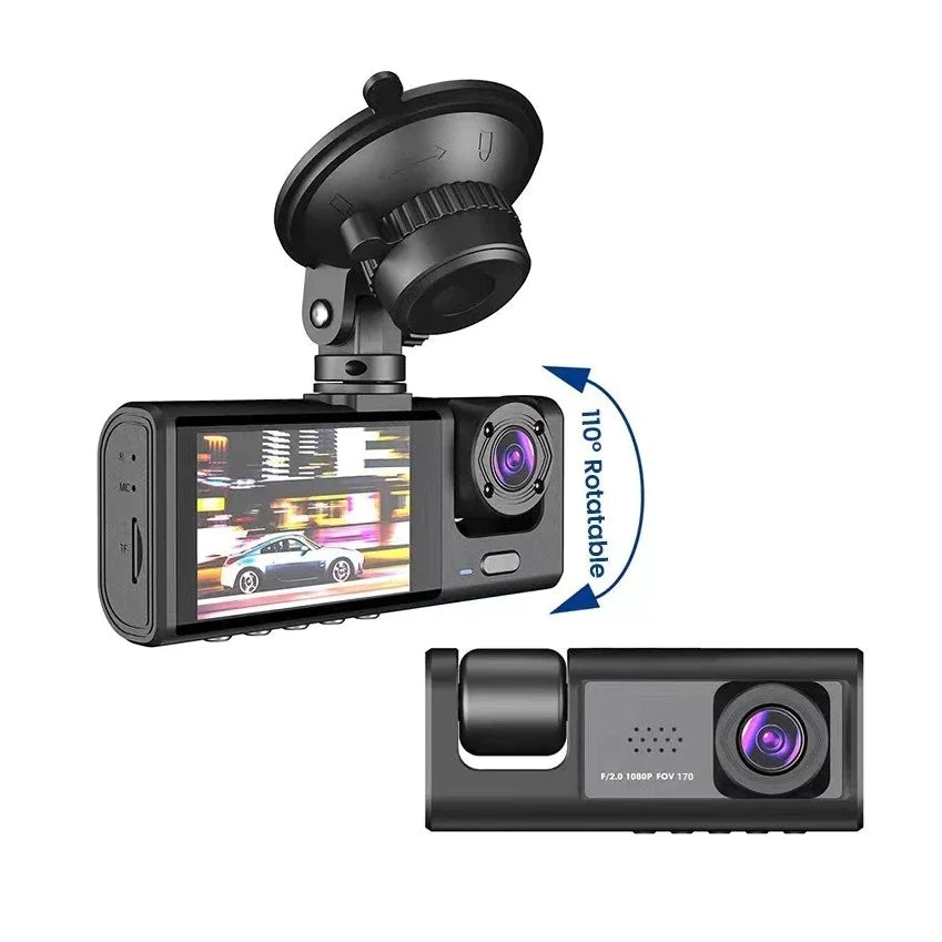 📹 Car Triple Lens Dash Cam - HD 1080P Front/Rear/Inside Video Recorder