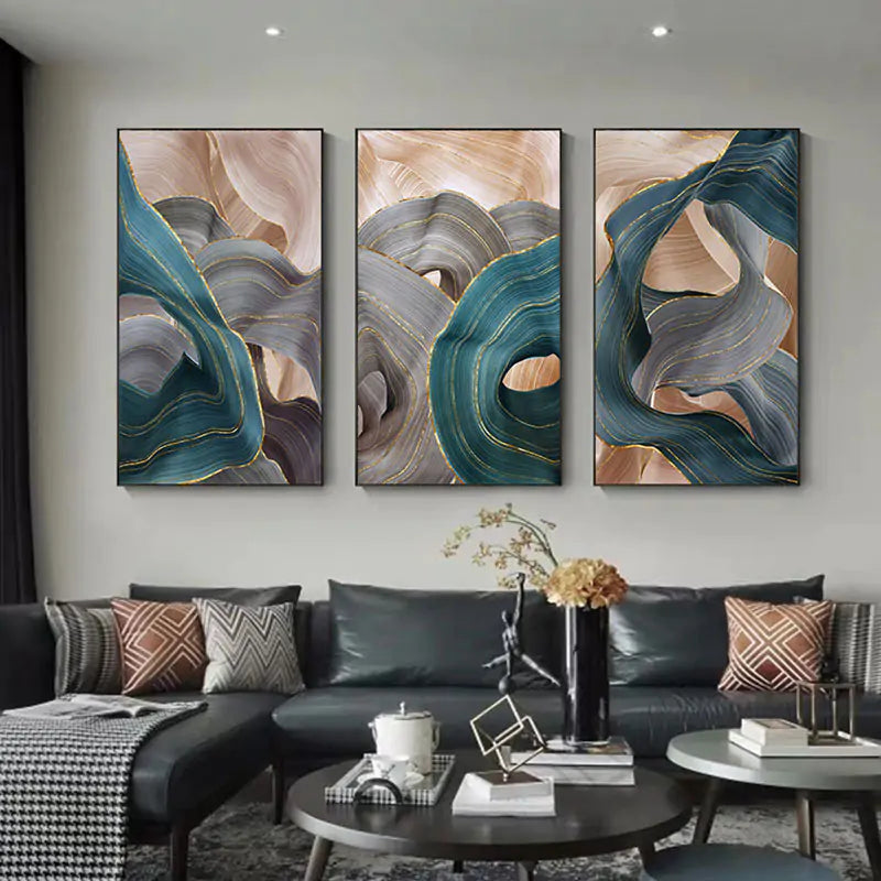 🏅 Nordic Modern Abstract Gold Ribbon Canvas Art - Scandinavian Design