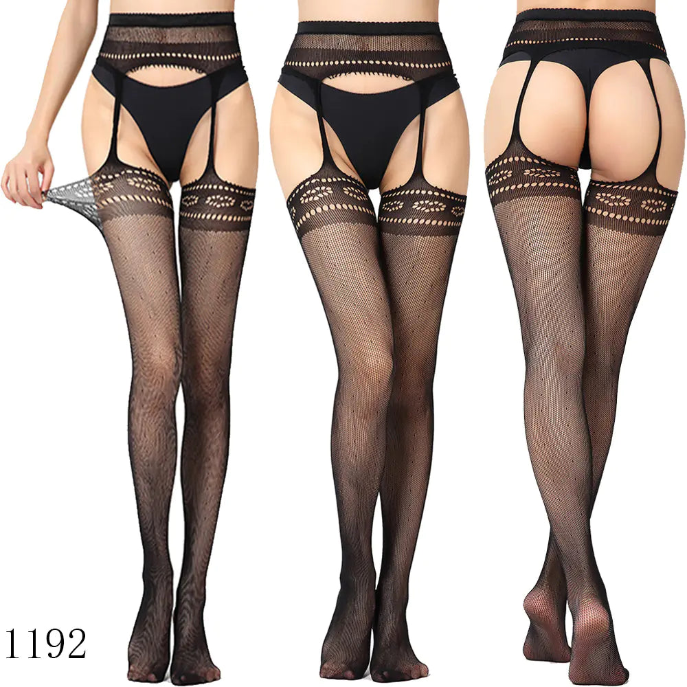 🦵: Sheer Lace-Trimmed Stockings with Open Crotch - Elegant Seductive Hosiery