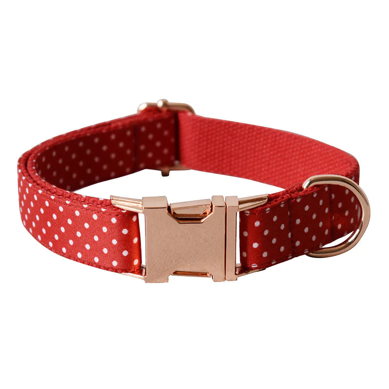 🔴: Red Dot Dog Collar & Leash Set with Bow Tie - Stylish Walking Ensemble